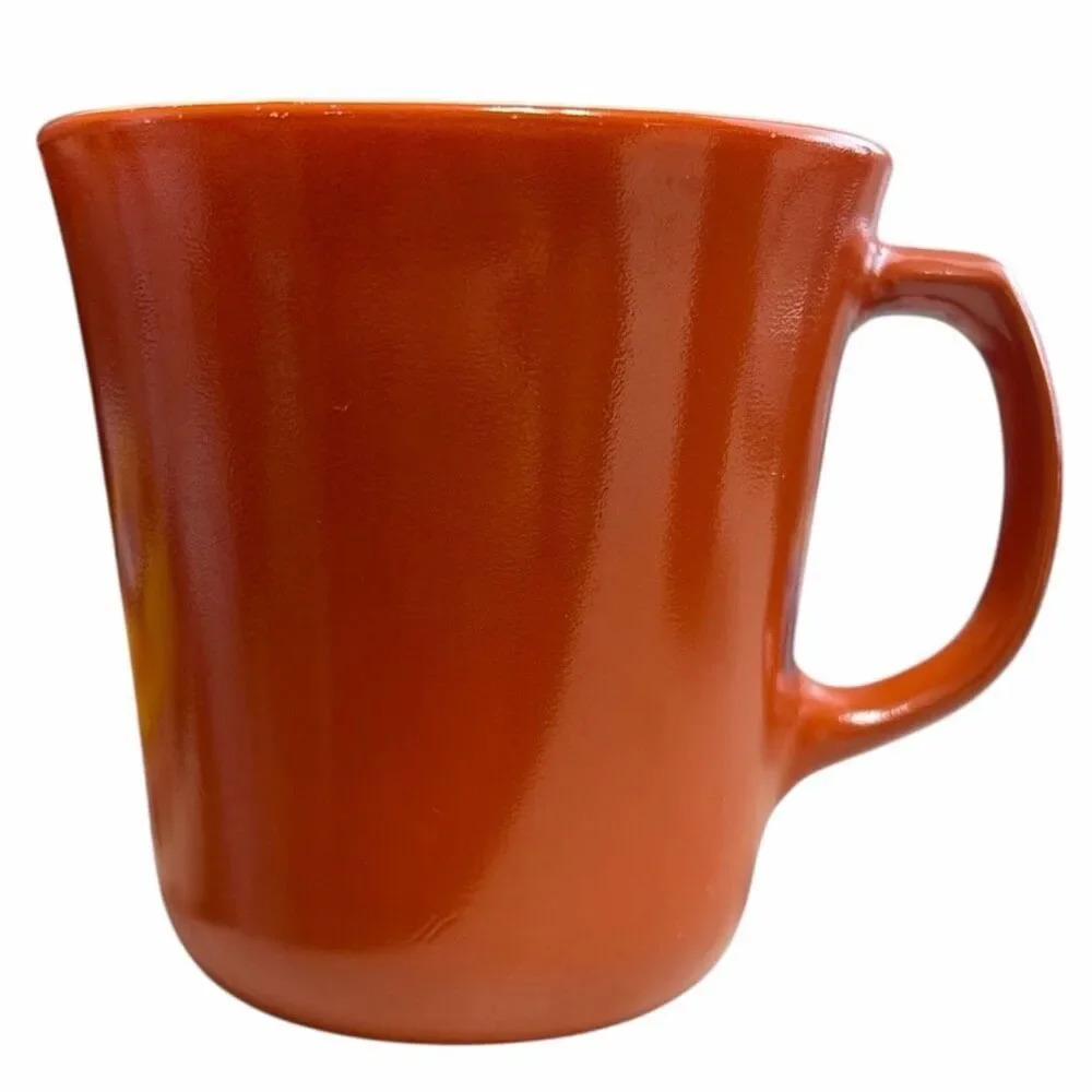 Vintage Corning Burnt Orange Milk Glass Coffee Mugs Set of 2 | Retro 1970s Brown